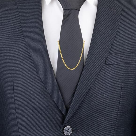 Mens Tie Chain Set Silver Gold Tie Clips Formal Dress Shirt Accessory Gift - Picture 3 of 7